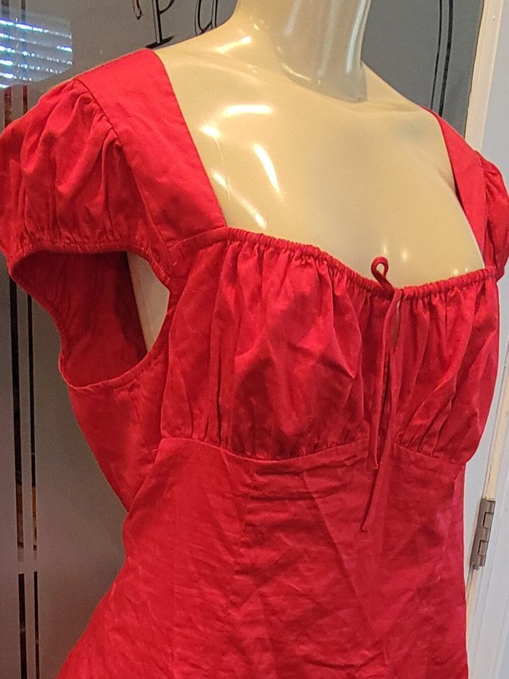 ASTR The Label Red Milkmaid Square Neck Empire Waist Mini Dress - Picture 3 of 14